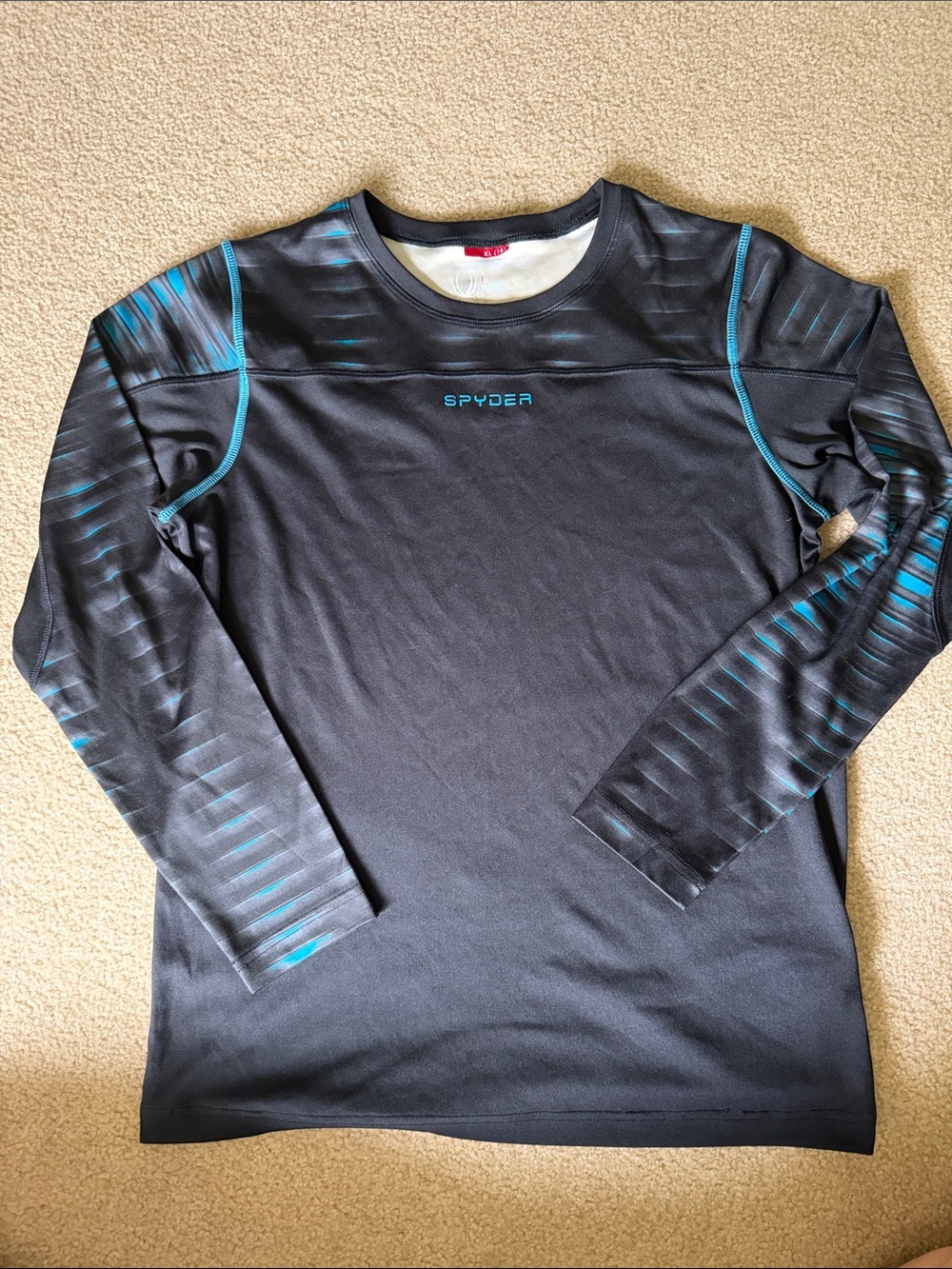 Spyder Black Long-Sleeve Athletic Tee with Teal Accents